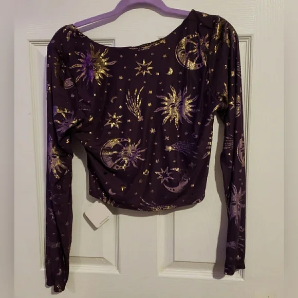 Blackmilk Burned Velvet Sun And Moon Heart Long Sleeve Top - Picture 3 of 6